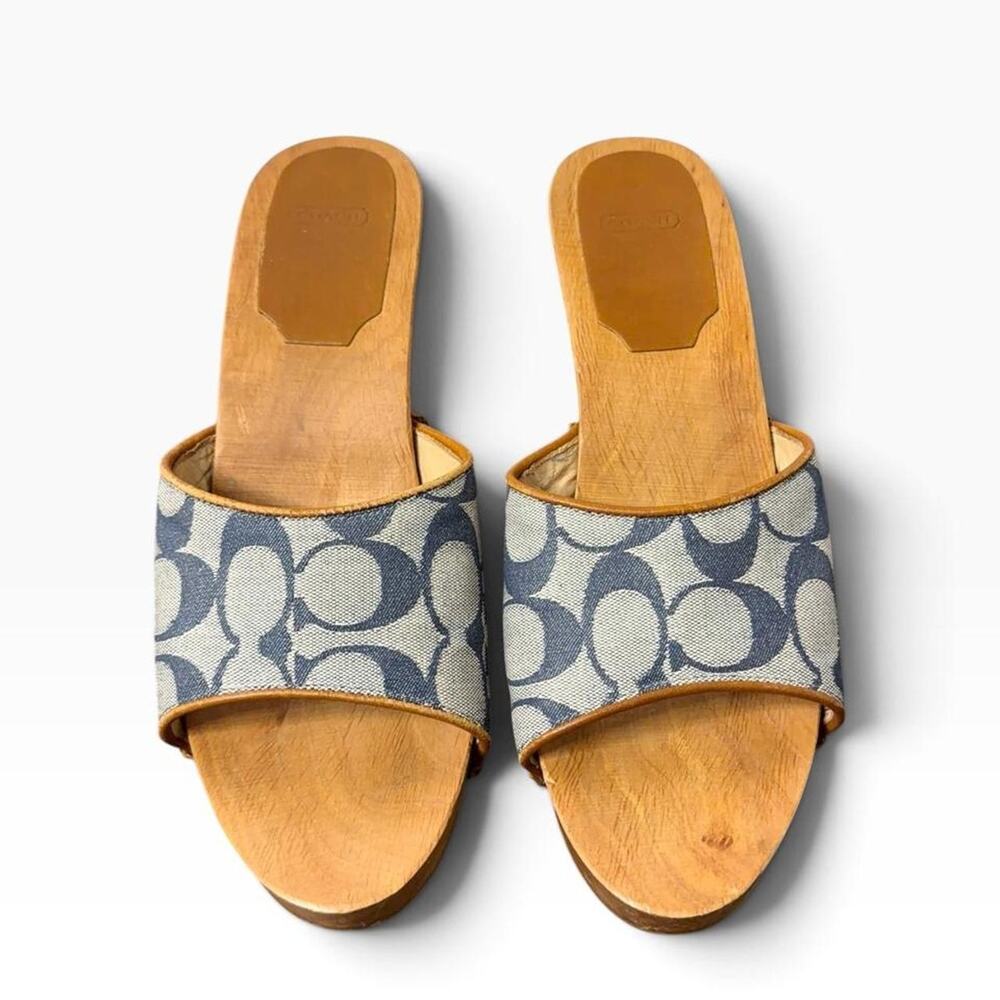 Vintage y2k Coach Brenda Blue Wood Clog Sandals - Picture 2 of 8